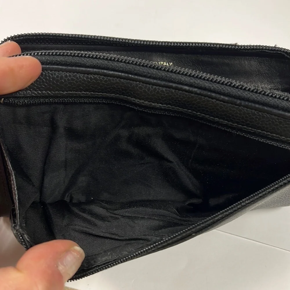 Chanel Classic Black Caviar Leather Long Clutch Zip Around Wallet